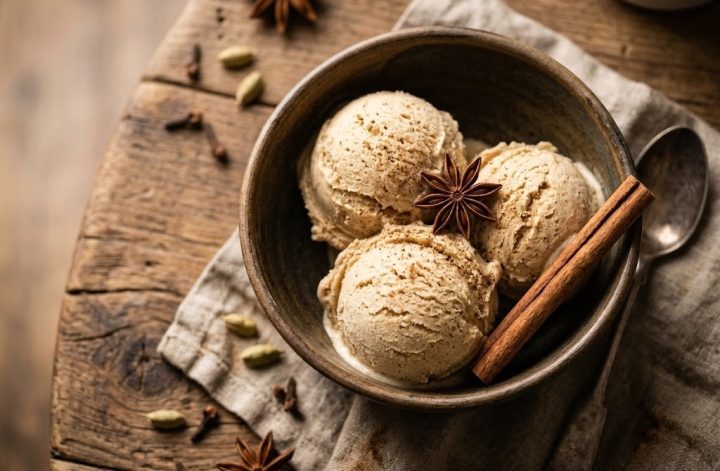 Helado masala chai con canela y anís estrellado
