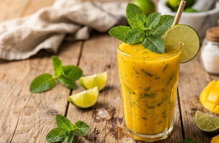 Smoothie de mango con menta y lima